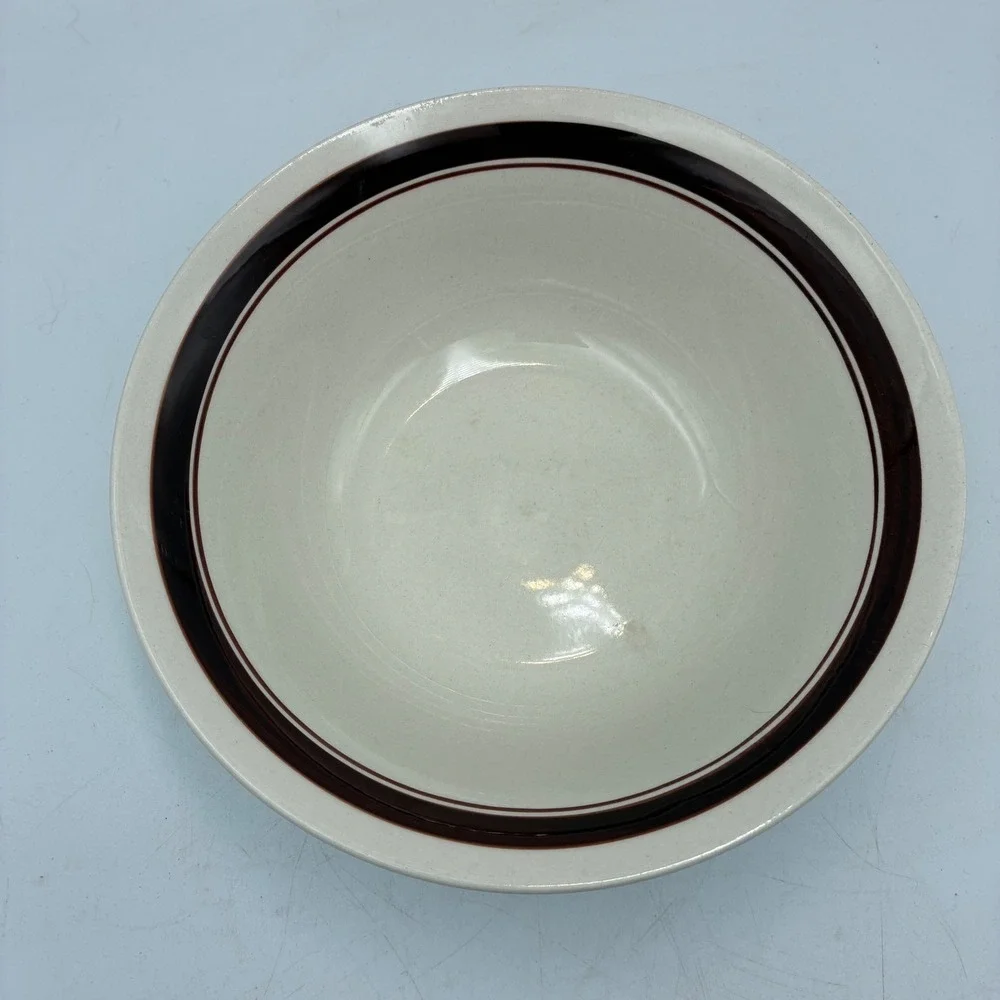 Vintage Restaurant Ware Bowls Set 3 Cream Brown Stripe Rimmed Soup Serving